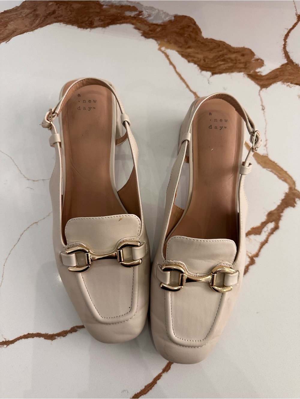 a new day Cream Slingback Loafers with Gold Buckle Detail